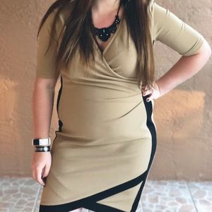 Tan and Black Bodycon-ish Dress